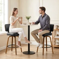 HOMCOM Bancos de Bar Giratórios 360° em Pele Sintética PU com Pernas de Madeira Curvas, Encosto Acolchoado e Apoio para os Pés, 44x49x95 cm, Preto(m-8)