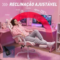 Vinsetto Cadeira Gaming com Orelhas de Gato, Encosto Reclinável 90-135°, Apoio para os Pés Retrátil, Almofada Lombar e Apoio de Cabeça - Rosa(m-6)