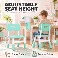AIYAPLAY 2 PCS Kids Desk Chairs, 3 Level Height Adjustable Children's Chairs with Backrest for 1.5-8 Years, Max Load 50KG, Green(m-5)