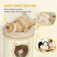 PawHut 3-Tier Cat House for Indoor Kittens, Cat Cave Bed with Scratching Pad, Plush Edge, Removable Plush Bed, 3 Dangling Mice(m-6)
