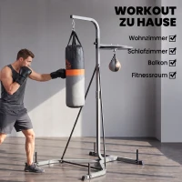 HOMCOM 2-in-1 Boxsackständer max. Tragkraft 100 kg, drehbar Boxsackhalterung aus Stahl mit 20kg Boxsack Punchingball, stehend höhenverstellbar Boxsackhalter, für Indoor Fitness Training, Schwarz(m-5)