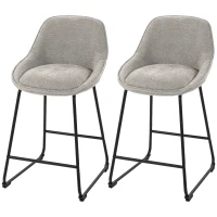 HOMCOM Conjunto de 2 Banquetas de Bar, Banquetas em Chenille, Assento Estofado 64H cm, Encosto e Apoia-Pés, Cinza(m-11)