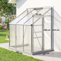 Outsunny 6 x 4ft Lean to Wall Polycarbonate Greenhouse Aluminium Walk-in Garden Greenhouse with Adjustable Roof Vent, Rain Gutter and Sliding Door, Clear(m-3)