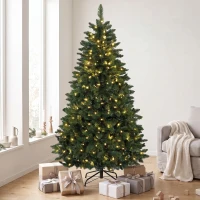 HOMCOM Árbol de Navidad 180 cm con 250 Luces LED 11 Modos Mando a Distancia 800 Puntas Base de Acero Plegable Verde(m-8)