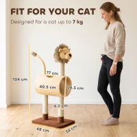 PawHut Copac de zgâriat 104 cm pentru pisici cu design leu, stâlpi de zgâriat, tunel, coadă suspendată până la 7 kg, maro deschis(m-3)