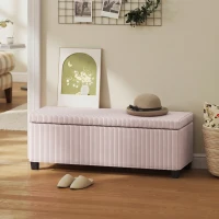 HOMCOM Banco Almacenaje Capacidad de 84 L 112x42x40cm Tapizado en Pana Pie de Cama para Sala de Estar Dormitorio Rosa(m-10)