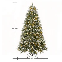 HOMCOM Árbol de Navidad 220 cm con 400 Luces LED 11 Modos Mando a Distancia 1378 Puntas Base Metálica Plegable Verde(m-3)