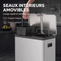 HOMCOM Poubelle à Double Compartiment 2 x 30 L, Poubelle de Cuisine à Pédale en Acier Inoxydable, Argenté(m-6)