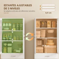 HOMCOM Alacena de Cocina con Puertas de Vidrio Cajón Estantes Ajustables para Comedor Salón 60x35x180 cm Blanco(m-5)