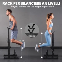 HOMCOM Panca Pesi Pieghevole con 8 Altezze Regolabili e Supporto Bilanciere in Acciaio e PU, 140x73x98-122 cm, Nera(m-6)