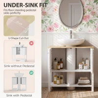 HOMCOM Under Sink Bathroom Cabinet with 2 Doors, Open Shelf and U-Shape Cut-Out for Basin with or without Pedestal, White(m-4)