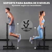 HOMCOM Banco de Musculación con Soporte para Barra y Estación de Dips Carga 220 kg para Entrenamiento en Casa Gimnasio(m-6)