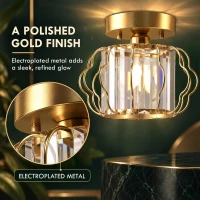 HOMCOM Crystal Ceiling Light Fixtures, Modern Semi-Flush Ceiling Lighting with Crystal Strips, 2 Pack, Gold Tone(m-6)