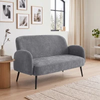 HOMCOM 132cm 2 Seater Sofa, Velvet Comfy Small Sofa Couch with Wide Seat, Thick Padding, Tapered Metal Legs, Light Grey(m-2)