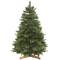 HOMCOM Künstlicher Weihnachtsbaum 150 cm, Edeltanne, voll mit Klappästen, 525 Spitzen, faltbarer Holzständer, Grün(m-1)