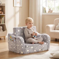 AIYAPLAY Canapé enfant 2 en 1, fauteuil pour enfant avec étoiles phosphorescentes, dépliable en méridienne, gris(m-16)