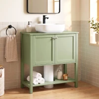HOMCOM Under Sink Bathroom Cabinet with 2 Doors, Open Shelf and U-Shape Cut-Out for Basin with or without Pedestal, Green(m-7)