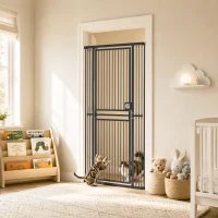 PawHut 180cm Extra Tall Cat Gate, Adjustable Pet Gate with 74-100 cm Wide, Pressure Fit, Pull-Ring Latch, Black(m-2)