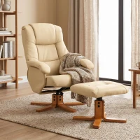 HOMCOM Sillón Relax con Reposapiés Sillón de Relajación Giratorio 360° Respaldo Inclinable Carga 120 Kg Beige(m-4)
