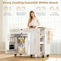 HOMCOM Kitchen Island, Rolling Kitchen Cart with Drop Leaf, Storage Trolley, Pull-out Storage, Drawers and Towel Rack, White(m-4)