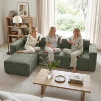 HOMCOM Canapea 3 locuri cu pouf reversibil, canapea colțar modulară din chenille, șezut lat, 251 x 184 x 71cm, verde(m-6)