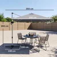 Outsunny 3 x 3(m) Cantilever Roma Parasol, Square Garden Umbrella with Cross Base, Crank Handle, Tilt, 360° Rotation and Aluminium Frame, Grey(m-3)