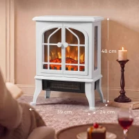 HOMCOM Chimenea Eléctrica de Pie  900/1800W Efecto Llama 3D Termostato Ajustable Ventanas Visibles para 15-30 ㎡ Blanco(m-3)