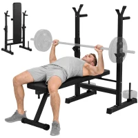 HOMCOM Banco de Pesos Multifuncional Dobrável com Suporte para Barras Ajustável e Estação de Dips 98-122x140x73 cm Preto(m-11)