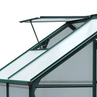 Outsunny 6 x 4ft Polycarbonate Greenhouse, Large Walk in Green House with Slide Door and Window, Garden Plants Grow House with Aluminium Frame and Foundation, Dark Green(m-9)
