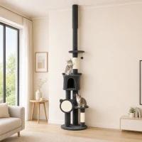 PawHut Rascador hasta el techo 225–255 cm ajustable, árbol para gatos de 5 niveles con postes de sisal, tabla rascadora, hamaca(m-5)