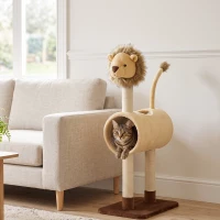 PawHut Arranhador 104 cm Árvore para Gatos com Design de Leão Postes para Arranhar, Túnel, Cauda Pendente até 7 kg, Castanho claro(m-6)