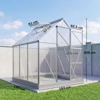 Outsunny 6 x 6ft Walk-In Greenhouse, Polycarbonate Greenhouse with Sliding Door, Window, Aluminium Frame, Foundation, Silver(m-3)