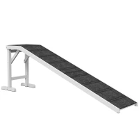 PawHut Pet Ramp for Dogs with Non-Slip Carpet and Top Platform - White & Grey(m-1)
