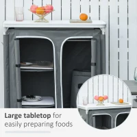 Outsunny Aluminum Camping Cupboard, Camping Kitchen Station Cook Table with 3-Shelf, Storage Organiser for BBQ Party Picnic(m-4)