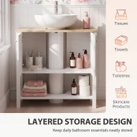 HOMCOM Under Sink Bathroom Cabinet with 2 Doors, Open Shelf and U-Shape Cut-Out for Basin with or without Pedestal, White(m-5)