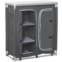 Outsunny Aluminum Camping Cupboard, Camping Kitchen Station Cook Table with 3-Shelf, Storage Organiser for BBQ Party Picnic(m-1)