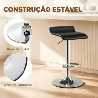 HOMCOM Conjunto de 2 Bancos de Bar Giratórios Bancos Altos de Cozinha com Altura Ajustável 62-83 cm com Encosto e Apoio para os Pés Preto(m-7)