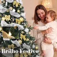 HOMCOM Árvore de Natal Artificial Pré-iluminada 230 cm com 250 Luzes LED 8 Modos 1136 Pontas Comando à Distância Verde(m-5)