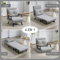 HOMCOM Sofá Cama Individual Plegable Sofá Cama Convertible 4 en 1 Respaldo Ajustable de 5 Niveles y Almohada 63x73x81 cm Gris(m-4)