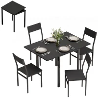 HOMCOM Set Masă și Scaune Dining 5 Piese Extensibil cu MDF și Metal, 80-120 cm, 4 Scaune Stivuibile, Negru(m-11)