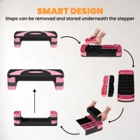 HOMCOM Aerobic Step with 3-Level Adjustable Heights for Home, Office Exercise, Black and Pink(m-5)