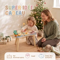 AIYAPLAY Table d'Activités en Bois pour Bébé 1-3 Ans 6 en 1 avec Engrenages, Labyrinthe de Perles, Horloge Rotative et Carottes(m-7)