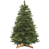 HOMCOM Kunstkerstboom 150 cm, edelspar, vol model met scharniertakken, 525 takpunten, inklapbare houten standaard, groen(m-14)