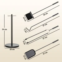 Outsunny Set Accesorii Camino 5 Piese cu Lopată Perie Clești Fier Împins Suport Economisire Spațiu Metal Negru(m-3)