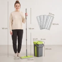 HOMCOM Wischmopp- und Eimerset mit Auswringsystem, Flachmopp, 2 Kammern, Drehkopf, nass/trocken, Dunkelgrau(m-3)