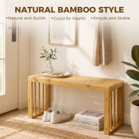 HOMCOM 90 cm Bamboo Shoe Bench Backless Hallway Bench Seat, Wood Indoor Decor for Entryway, Natural(m-4)