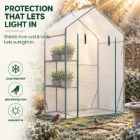 Outsunny Walk In Greenhouse with 2 Tier Shelf, Portable Gardening Plant Grow House Tomato Greenhouse with Roll up Zip Panel Door, Reinforced PE Cover, 143 x 73 x 195cm, Green(m-4)