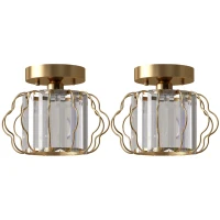 HOMCOM Crystal Ceiling Light Fixtures, Modern Semi-Flush Ceiling Lighting with Crystal Strips, 2 Pack, Gold Tone(m-1)