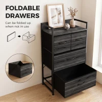 HOMCOM Rustic Chest of Four Fabric Drawers - Black Wood Effect(m-6)