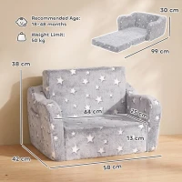 AIYAPLAY Canapé enfant 2 en 1, fauteuil pour enfant avec étoiles phosphorescentes, dépliable en méridienne, gris(m-3)